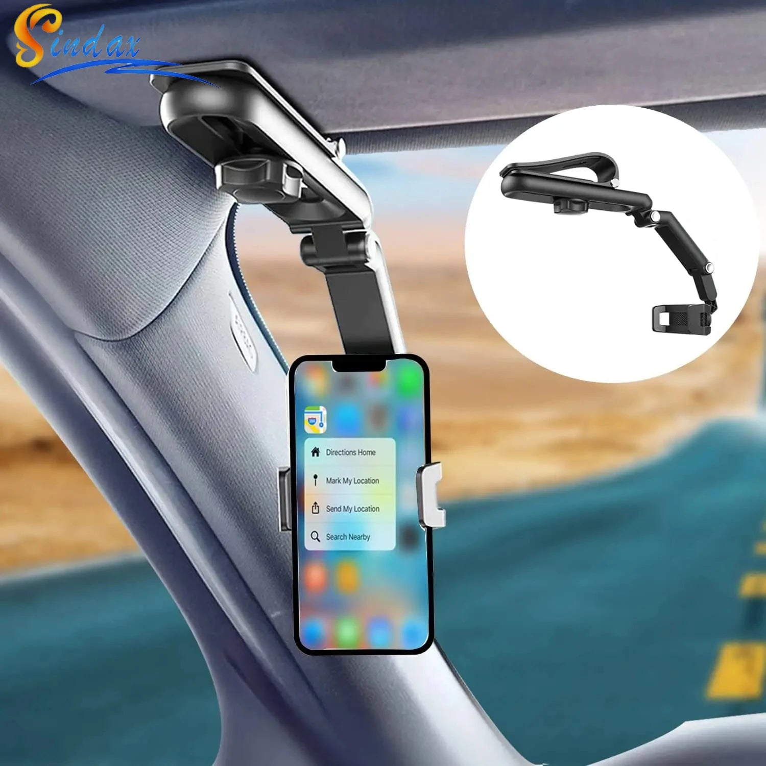 1080 Rotation Phone Holder For Car Clip Sun Visor Cell Universal Phone Mount for iPhone GPS Rearview Mirror Stand Mobile Clip