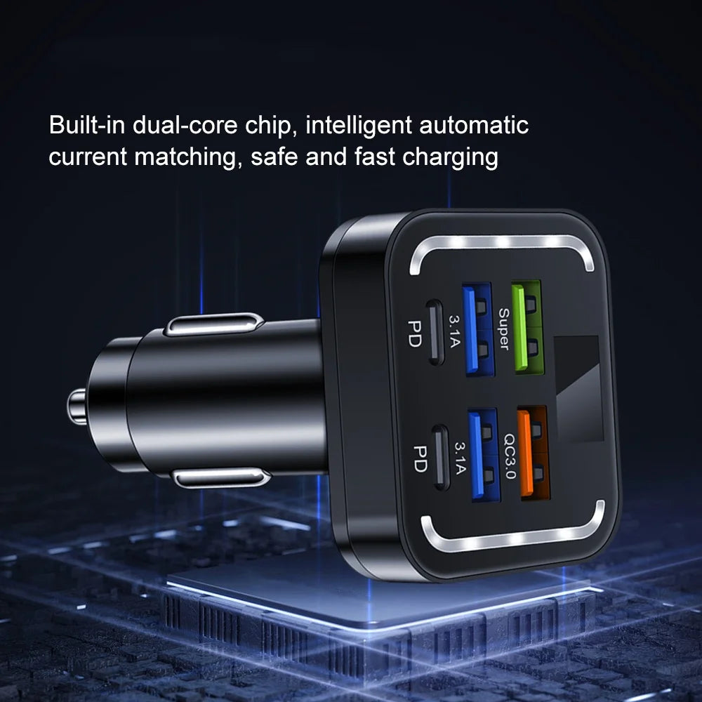 6 in 1 USB C Car Phone Charger Type C Adapter in Car For iPhone Samsung Huawei Xiaomi 6Ports Car Charger Fast Charging