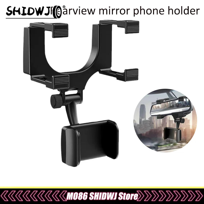 360° Car Phone Holder Rearview Mirror Mount Bracket Navigation Mobile Stand Clip Foldable Adjustable Car Cell Phone Support