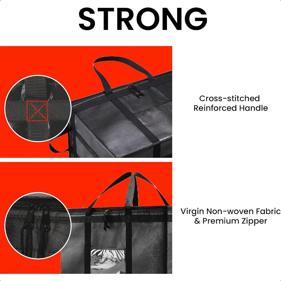 3XL Insulated Cooler Bag and Food Warmer for Delivery Grocery Shopping with Zippered Top Black 1 Pack