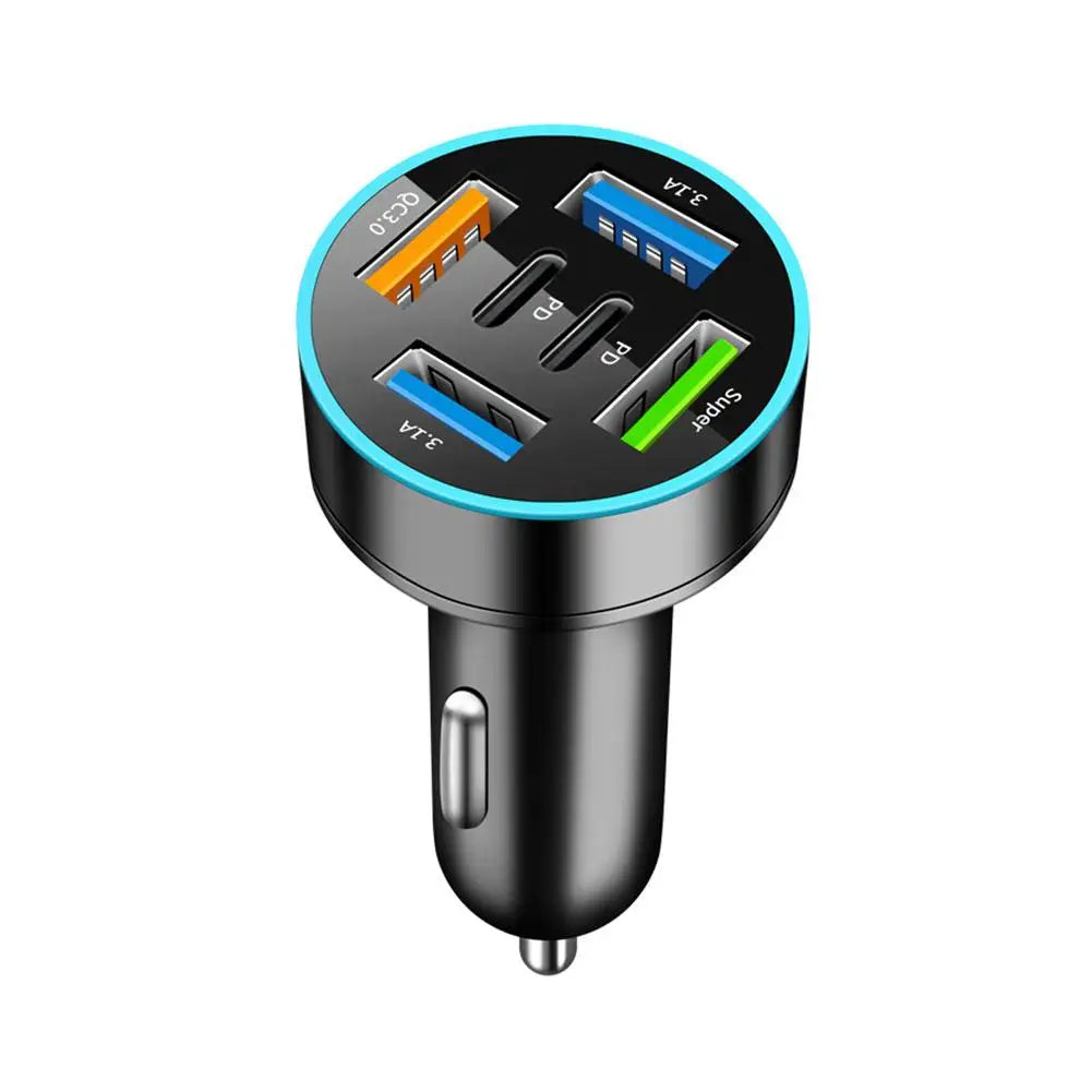 5/6/8 Port Car Charger 36W 4USB A+4Type C Fast Charging Car Mobile Phone Adapter For IPhone Cigarette Lighter Splitter P5D4