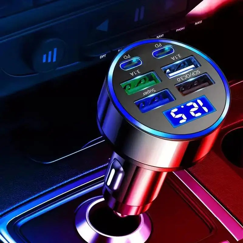 6 in 1 USB C Car Phone Charger Adapter Car fast charging head 4 Ports Usb With Voltage Detection Car Power Adapter