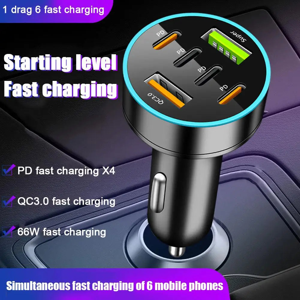 5/6/8 Port Car Charger 36W 4USB A+4Type C Fast Charging Car Mobile Phone Adapter For IPhone Cigarette Lighter Splitter P5D4