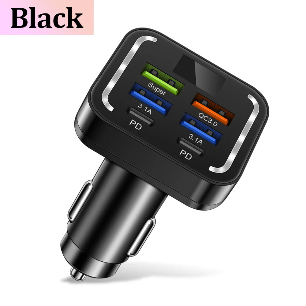 6 in 1 USB C Car Phone Charger Type C Adapter in Car For iPhone Samsung Huawei Xiaomi 6Ports Car Charger Fast Charging