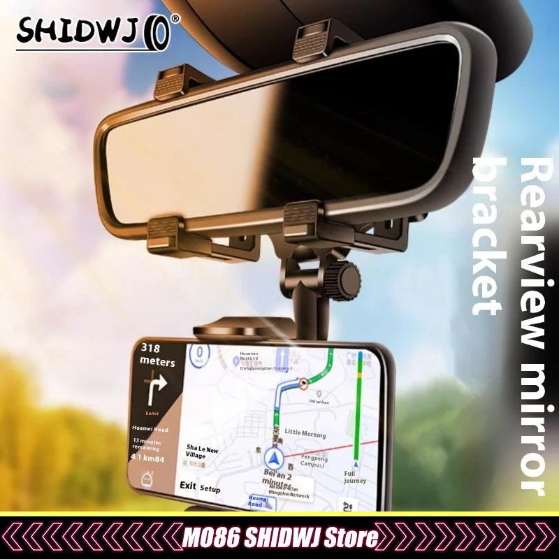 360° Car Phone Holder Rearview Mirror Mount Bracket Navigation Mobile Stand Clip Foldable Adjustable Car Cell Phone Support