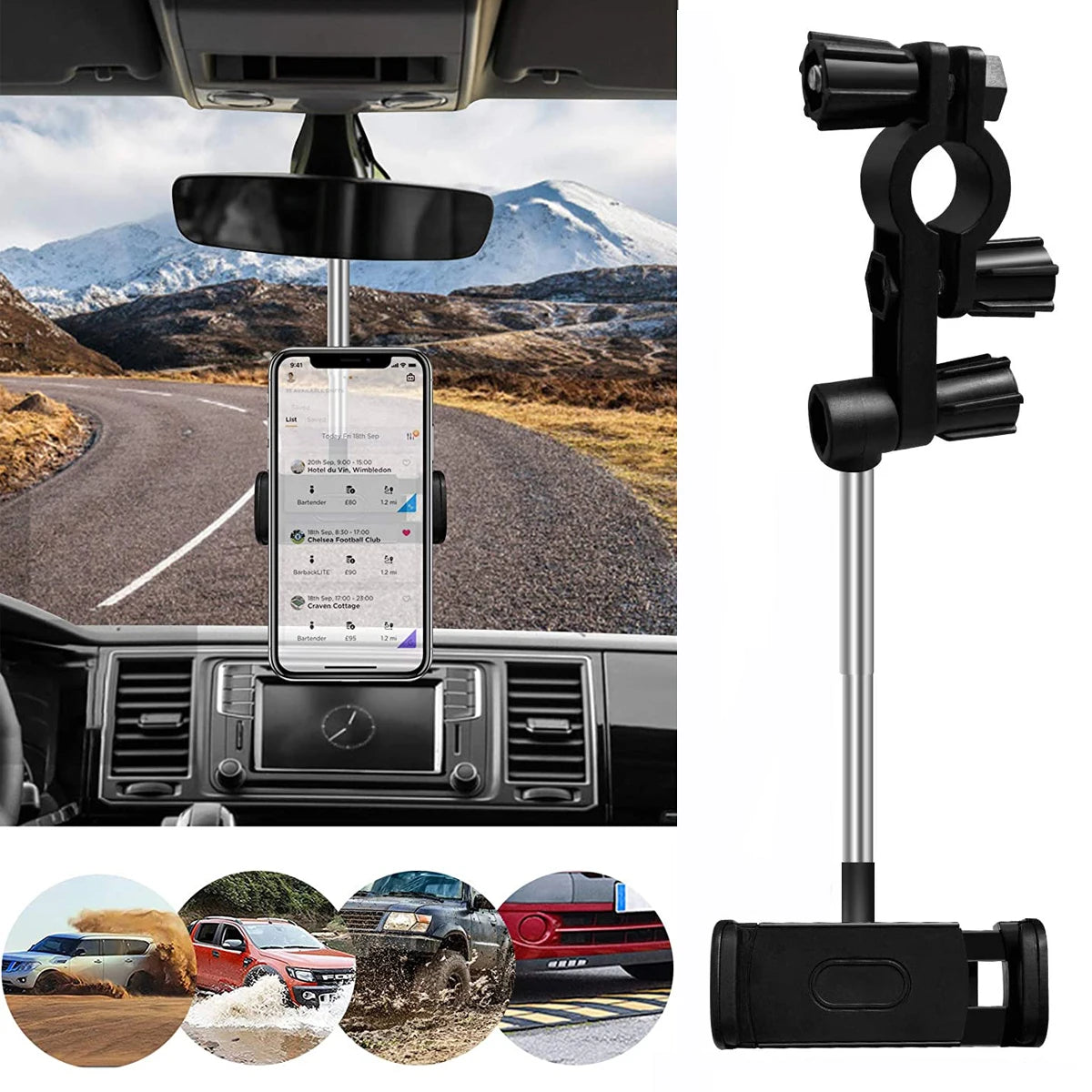 Universal Car Rearview Mirror Phone Mount 360 Degrees Car Headrest Phone Holder for iPhone 12 11 Xiaomi Samsung Car Phone Stand