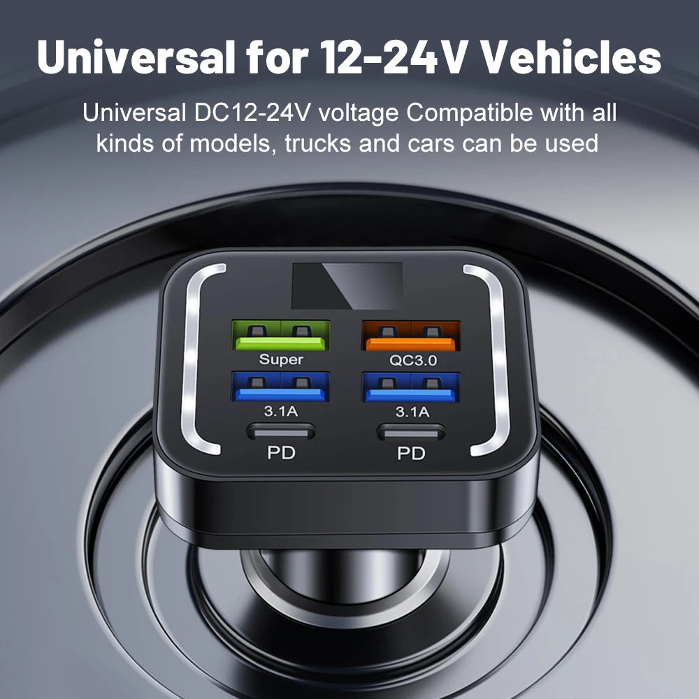 6 in 1 USB C Car Phone Charger Type C Adapter in Car For iPhone Samsung Huawei Xiaomi 6Ports Car Charger Fast Charging