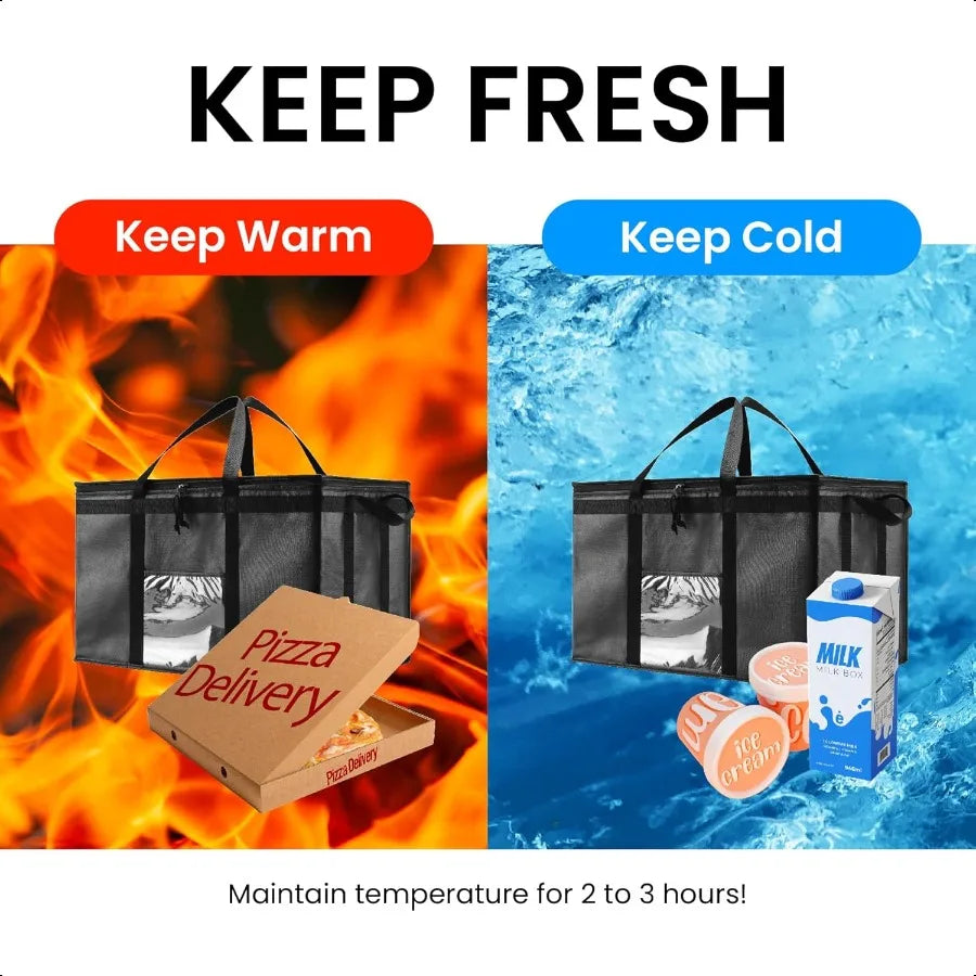 3XL Insulated Cooler Bag and Food Warmer for Delivery Grocery Shopping with Zippered Top Black 1 Pack