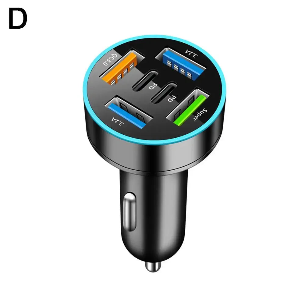 5/6/8 Port Car Charger 36W 4USB A+4Type C Fast Charging Car Mobile Phone Adapter For IPhone Cigarette Lighter Splitter P5D4