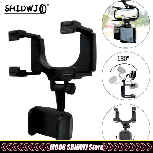 360° Car Phone Holder Rearview Mirror Mount Bracket Navigation Mobile Stand Clip Foldable Adjustable Car Cell Phone Support