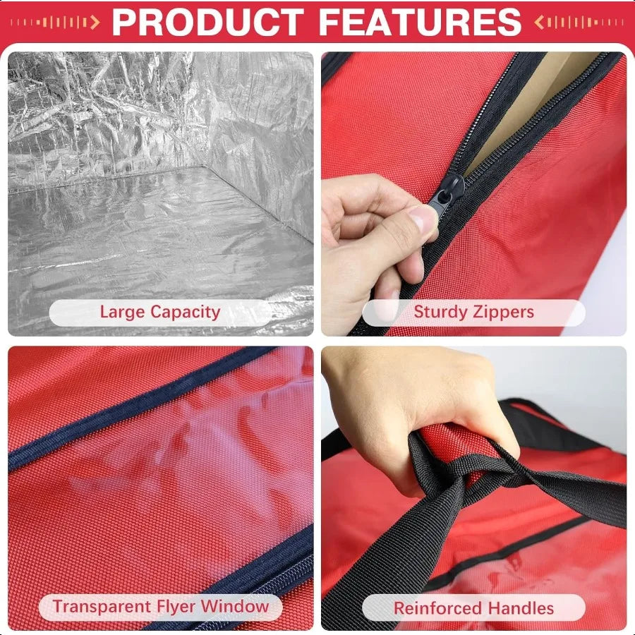 Pizza Delivery Bag Insulated 24x 24 x14 Large Red Pizza Warmer Bag for Food Delivery Pizza Carrier Insulated Bags Keep Your Piz