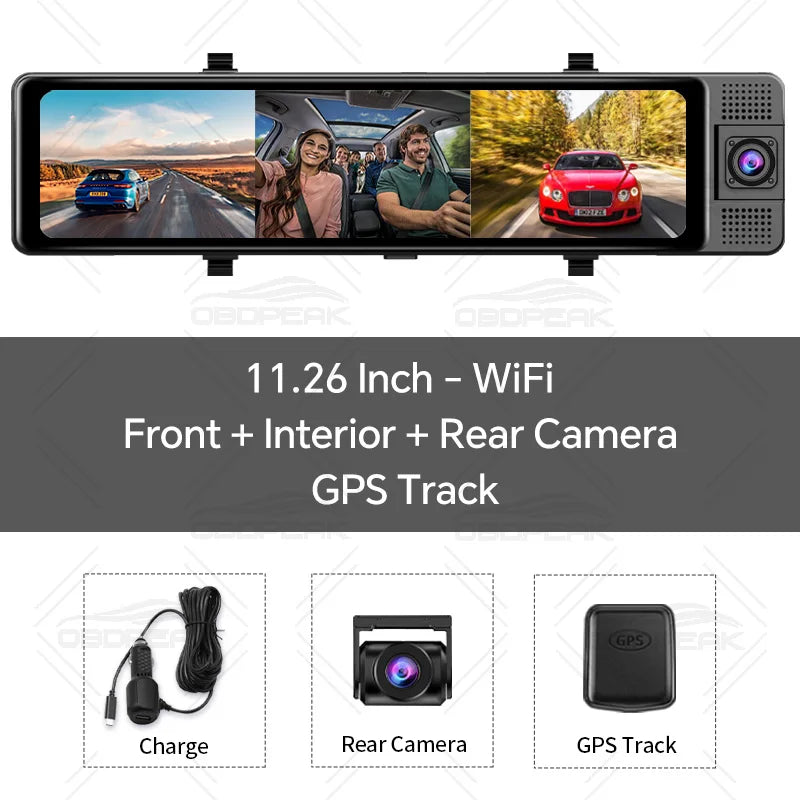 H330 Dash Cam 3 Channel Rearview Mirror Front Inside Rear 4K+1080P+1080P WiFi GPS Dual Lens Car Dvr Camera Infrared Night Vision
