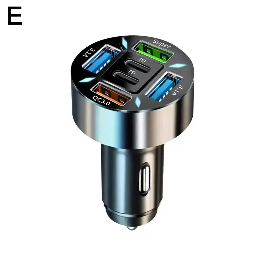 5/6/8 Port Car Charger 36W 4USB A+4Type C Fast Charging Car Mobile Phone Adapter For IPhone Cigarette Lighter Splitter P5D4
