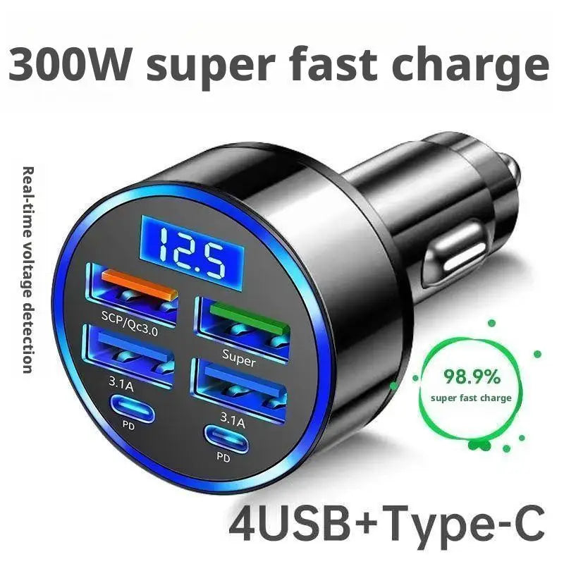 6 in 1 USB C Car Phone Charger Adapter Car fast charging head 4 Ports Usb With Voltage Detection Car Power Adapter