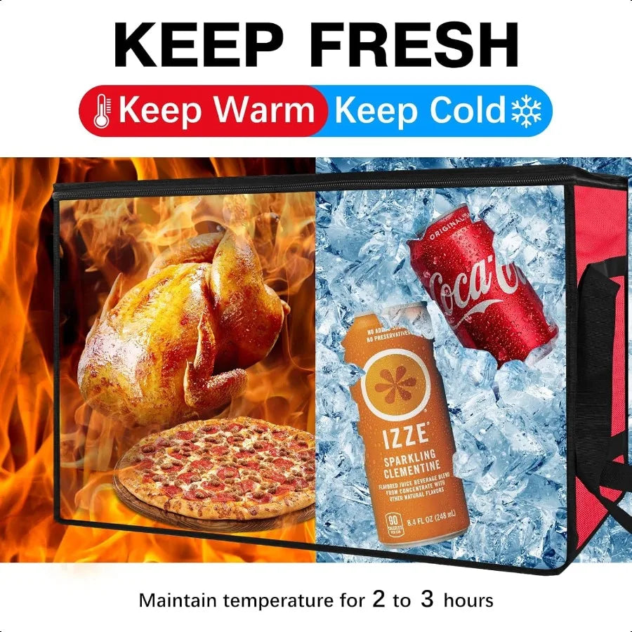 Pizza Delivery Bag Insulated 24x 24 x14 Large Red Pizza Warmer Bag for Food Delivery Pizza Carrier Insulated Bags Keep Your Piz