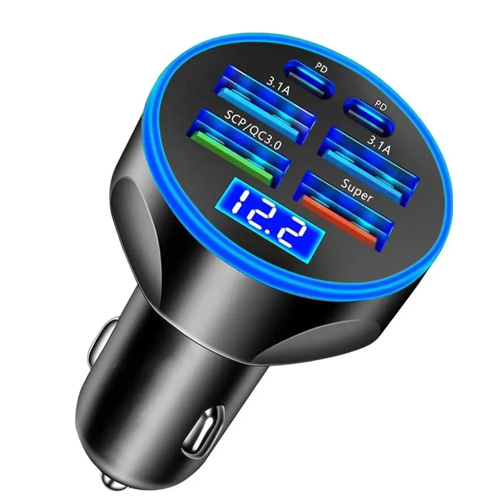 6 in 1 USB C Car Phone Charger Adapter Car fast charging head 4 Ports Usb With Voltage Detection Car Power Adapter