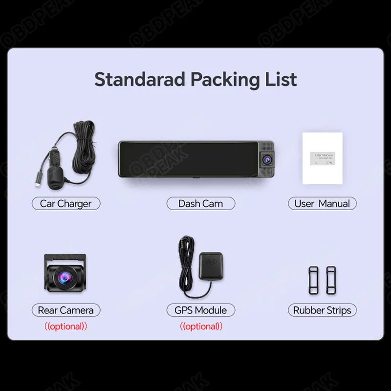 H330 Dash Cam 3 Channel Rearview Mirror Front Inside Rear 4K+1080P+1080P WiFi GPS Dual Lens Car Dvr Camera Infrared Night Vision