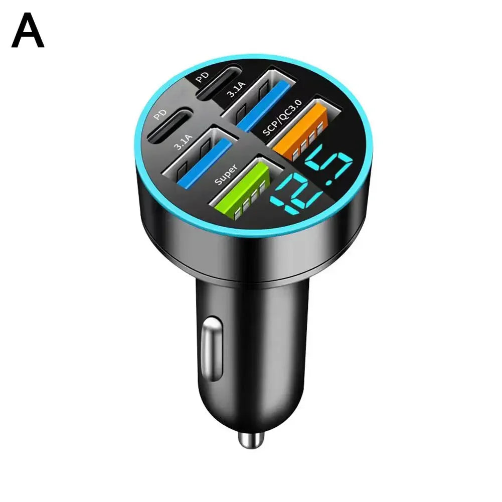 5/6/8 Port Car Charger 36W 4USB A+4Type C Fast Charging Car Mobile Phone Adapter For IPhone Cigarette Lighter Splitter P5D4