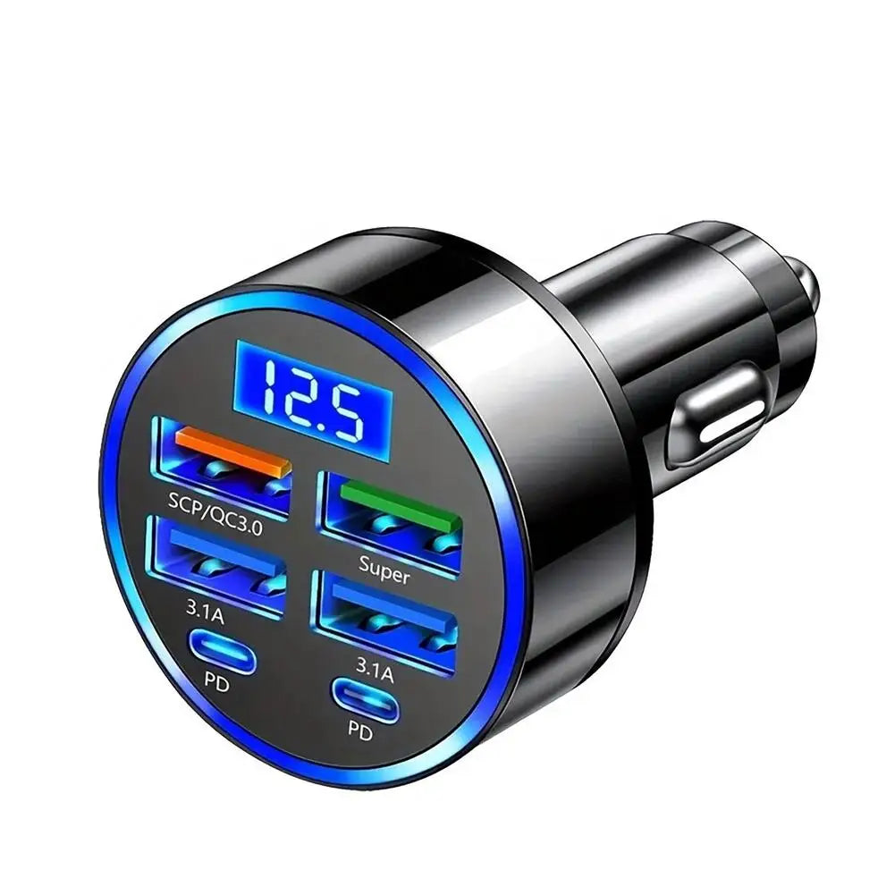 6 in 1 USB C Car Phone Charger Adapter Car fast charging head 4 Ports Usb With Voltage Detection Car Power Adapter