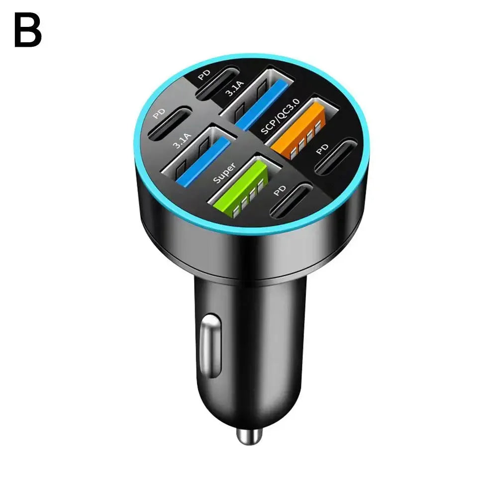 5/6/8 Port Car Charger 36W 4USB A+4Type C Fast Charging Car Mobile Phone Adapter For IPhone Cigarette Lighter Splitter P5D4