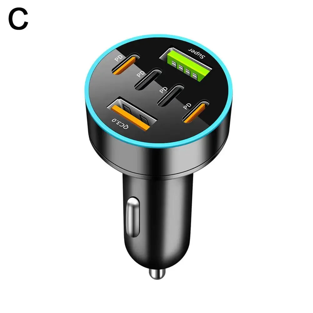 5/6/8 Port Car Charger 36W 4USB A+4Type C Fast Charging Car Mobile Phone Adapter For IPhone Cigarette Lighter Splitter P5D4
