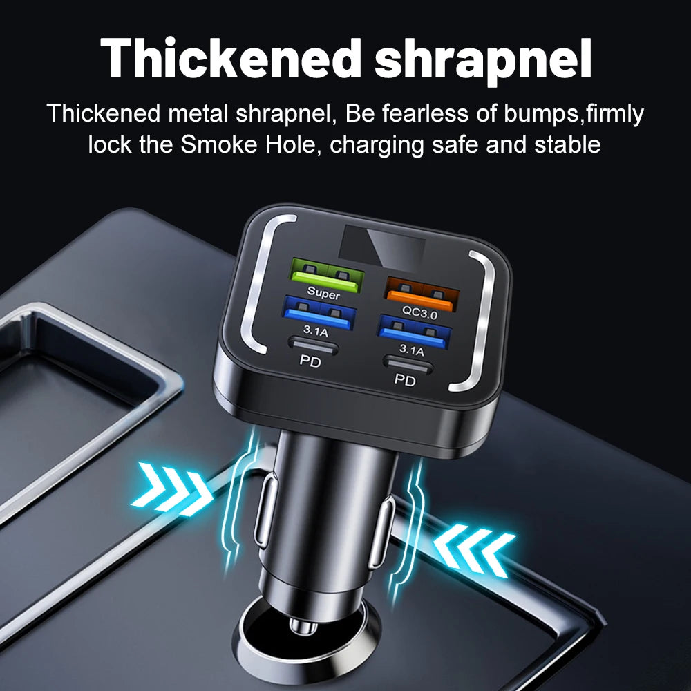 6 in 1 USB C Car Phone Charger Type C Adapter in Car For iPhone Samsung Huawei Xiaomi 6Ports Car Charger Fast Charging