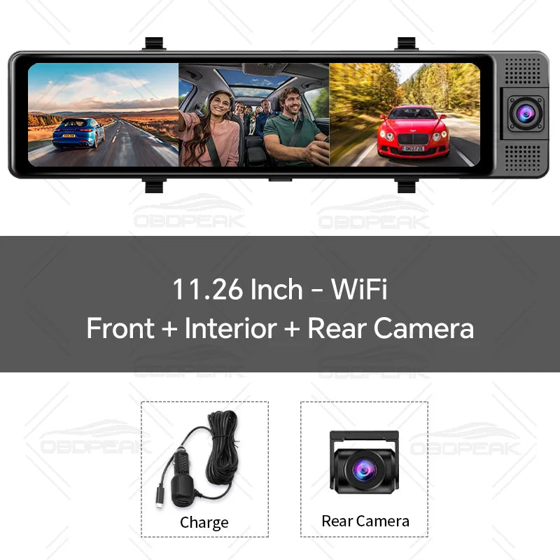 H330 Dash Cam 3 Channel Rearview Mirror Front Inside Rear 4K+1080P+1080P WiFi GPS Dual Lens Car Dvr Camera Infrared Night Vision