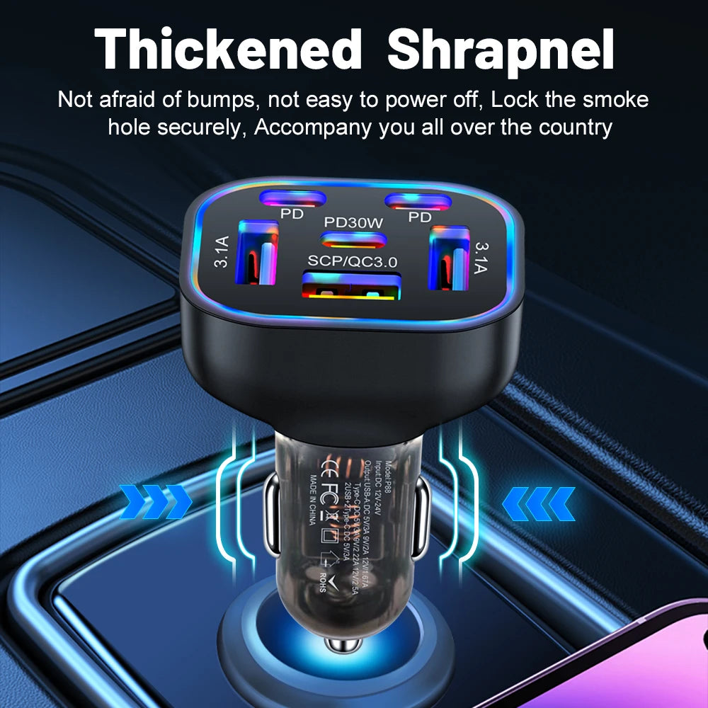 95W 6 in 1 PD Fast Charging Car Charger USB Quick Charge3.0 For iPhone 15 Samsung Xiaomi Type-C Car Phone Charger Adapter In Car