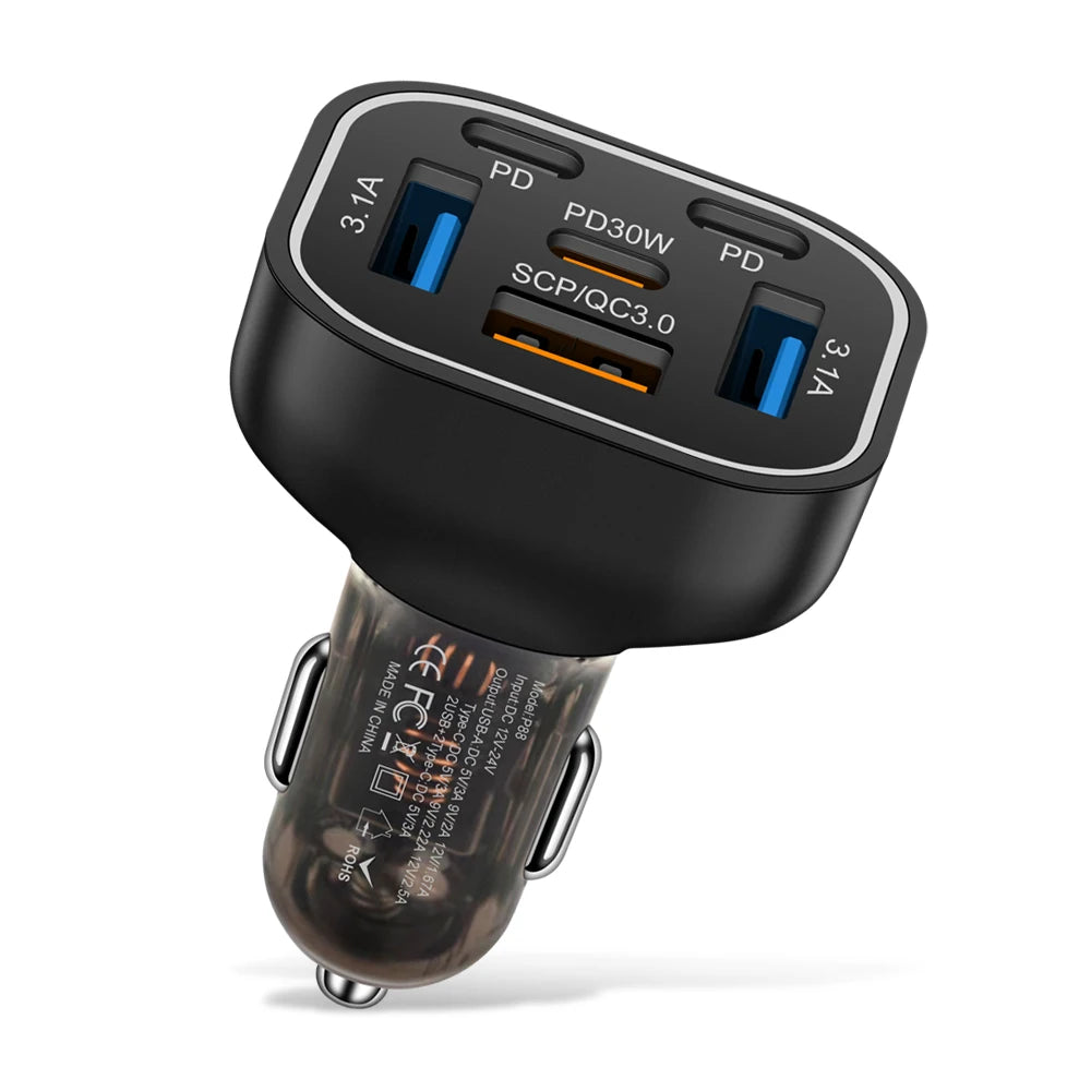 95W 6 in 1 PD Fast Charging Car Charger USB Quick Charge3.0 For iPhone 15 Samsung Xiaomi Type-C Car Phone Charger Adapter In Car