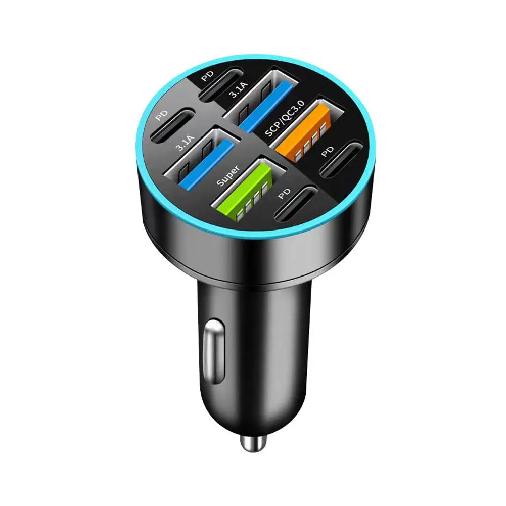 5/6/8 Port Car Charger 36W 4USB A+4Type C Fast Charging Car Mobile Phone Adapter For IPhone Cigarette Lighter Splitter P5D4