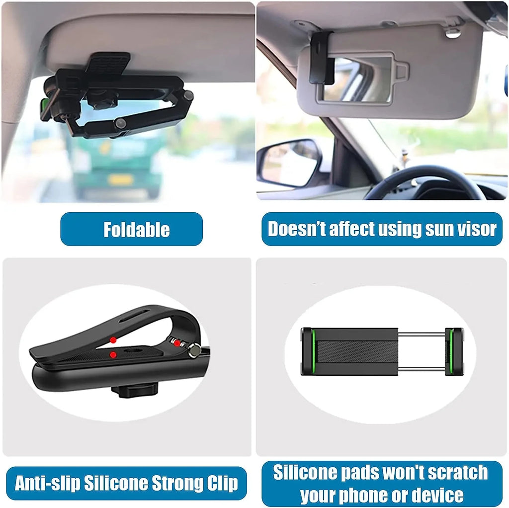 1080 Rotation Phone Holder For Car Clip Sun Visor Cell Universal Phone Mount for iPhone GPS Rearview Mirror Stand Mobile Clip