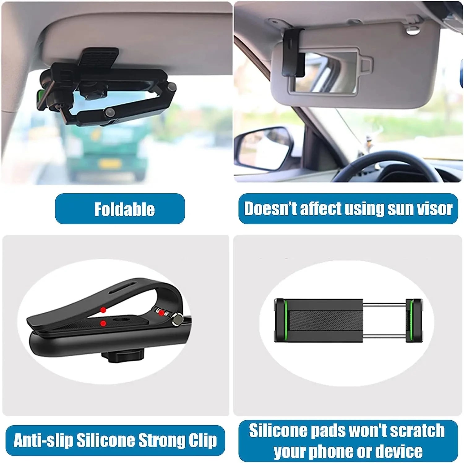 1080 Rotation Phone Holder For Car Clip Sun Visor Cell Universal Phone Mount for iPhone GPS Rearview Mirror Stand Mobile Clip