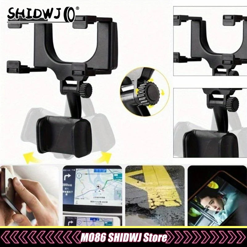 360° Car Phone Holder Rearview Mirror Mount Bracket Navigation Mobile Stand Clip Foldable Adjustable Car Cell Phone Support